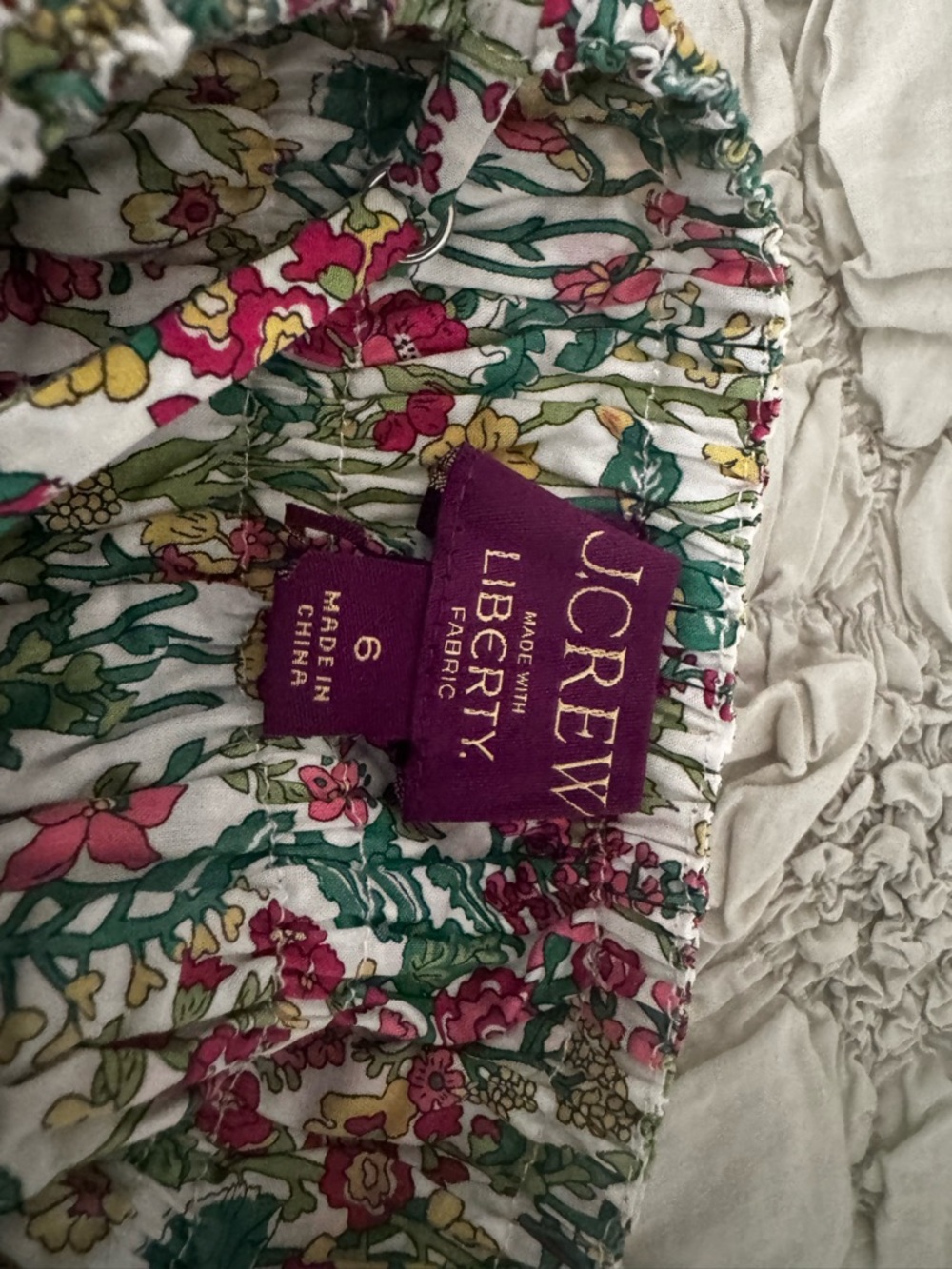 J. Crew Liberty Floral Smocked Waist Maxi Dress in White, Pink & Green - Picture 2 of 6